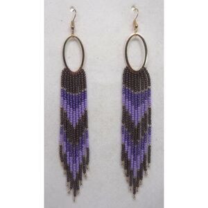 Earrings Beaded Brown, Purples, and Gold